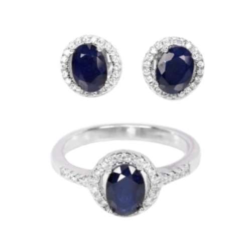 Natural Blue Sapphire and AAAAWhite Cubic Zirconia in Solid .925 Sterling Silver Stud Earrings