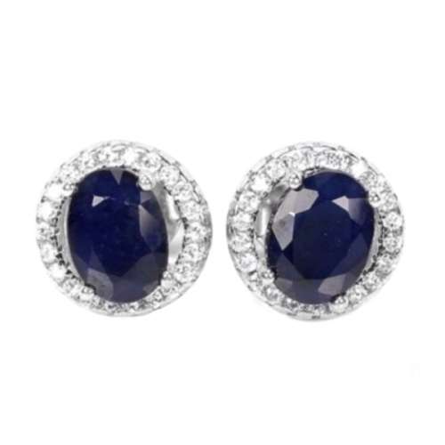 Natural Blue Sapphire and AAAAWhite Cubic Zirconia in Solid .925 Sterling Silver Stud Earrings