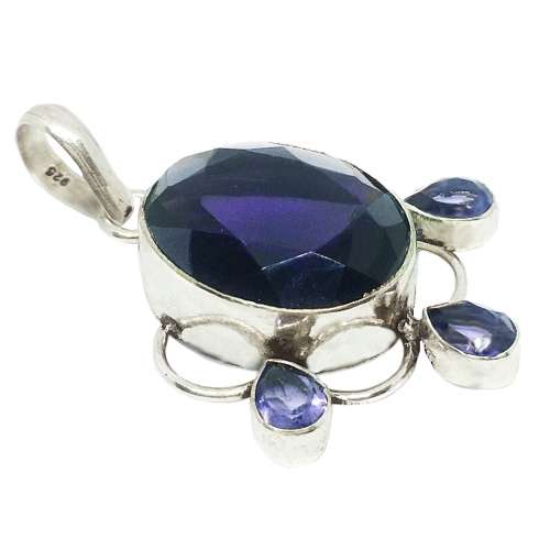 Handmade Purple Amethyst Ovals  set in 925 Sterling Silver Plated Princess Style Pendant