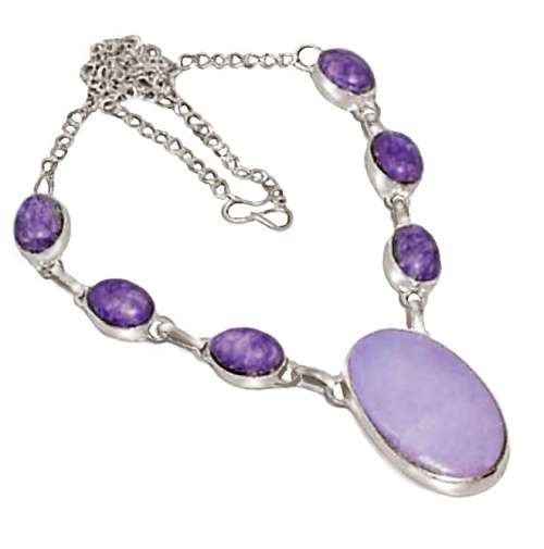 Lilac Mosaic Jasper and Candy Quartz set in 925 Sterling Silver Plated Handmade Necklace