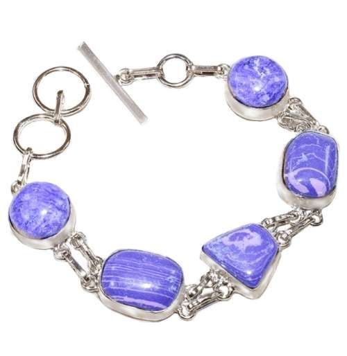 Lilac Purple Mosaic Jasper set in. 925 Sterling Silver Plated Handmade Bracelet