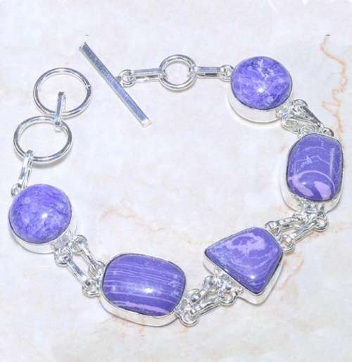 Lilac Purple Mosaic Jasper set in. 925 Sterling Silver Plated Handmade Bracelet