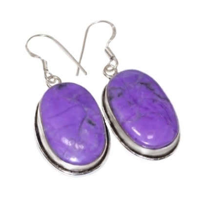 Natural Howlite Colour Enhanced Oval Gemstone set in .925 Sterling Silver Plated Handmade Earrings