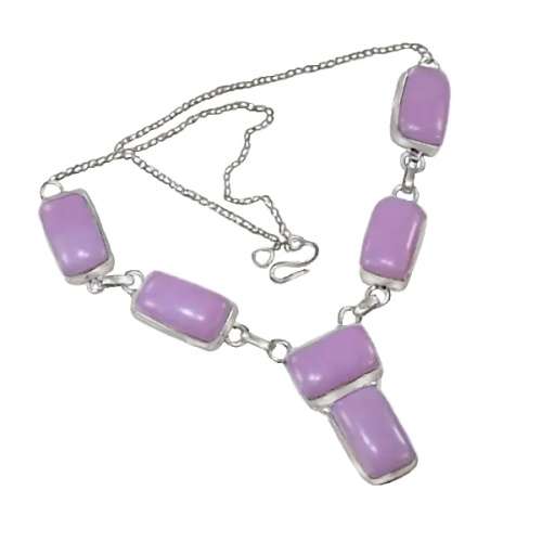 Lilac Pink Jade Rectsangle set in .925 Sterling Silver Plated Handmade Necklace