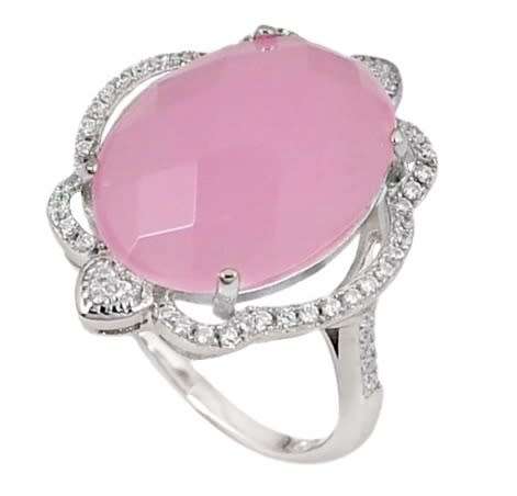 13.98 cts Natural Pink Chalcedony and White Topaz set in Solid .925 Sterling Silver Ring Size 8 or Q