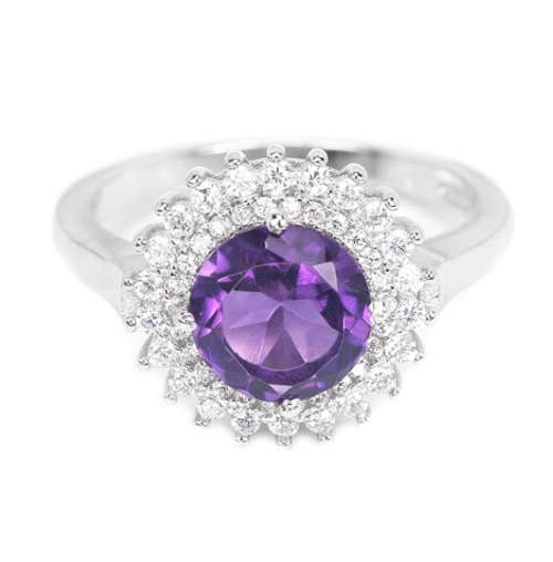 Natural Unheated Purple Amethyst and White Cubic Zirconia Gemstone Solid .925 Sterling Silver Set