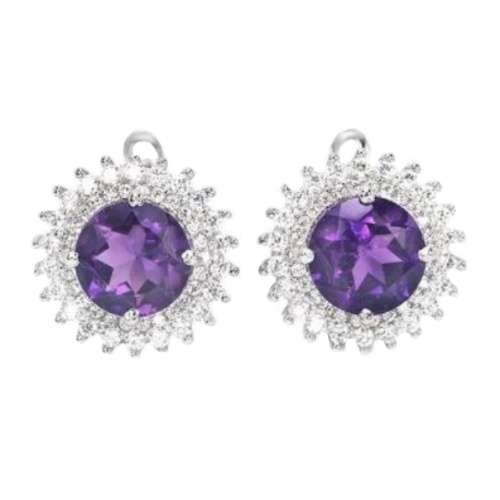 Natural Unheated Purple Amethyst and White Cubic Zirconia Gemstone Solid .925 Sterling Silver Set