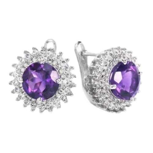 Natural Unheated Purple Amethyst and White Cubic Zirconia Gemstone Solid .925 Sterling Silver Set