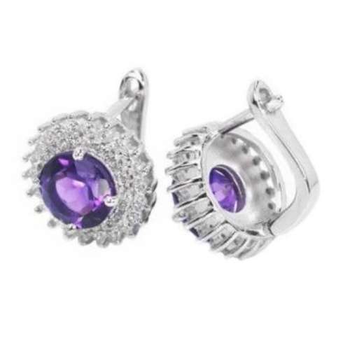 Natural Unheated Purple Amethyst and White Cubic Zirconia Gemstone Solid .925 Sterling Silver Set
