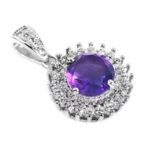 Natural Unheated Purple Amethyst and White Cubic Zirconia Gemstone Solid .925 Sterling Silver Set