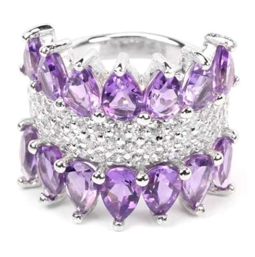 14 Brilliant Natural Purple Amethyst, AAA White CZ  in Solid .925 Silver Ring Size 5.75 or L1/2 -M