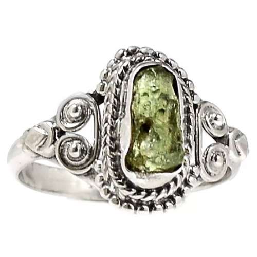 Indonesian Bali-Java  Genuine Czech Moldavite Solid .925 Sterling Silver Ring Size US 7.5