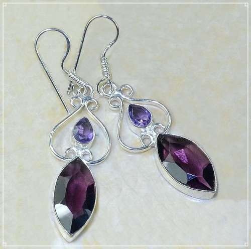 Handmade Purple Amethyst Marquise Gemstone .925 Sterling Silver Earrings