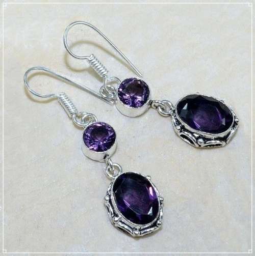 Handmade Purple Amethyst Gemstone .925 Sterling Silver Earrings