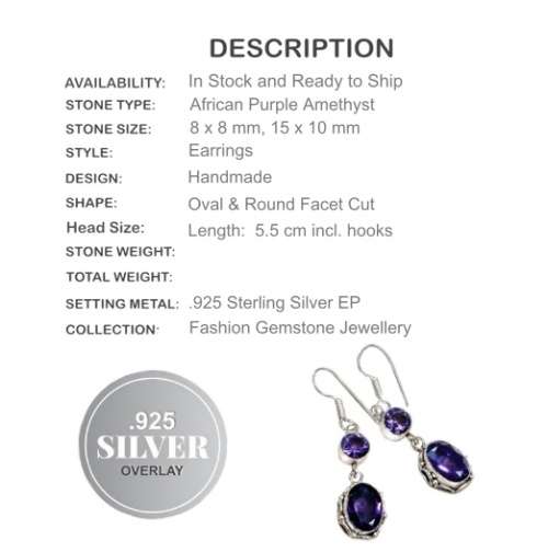 Handmade Purple Amethyst Gemstone .925 Sterling Silver Earrings