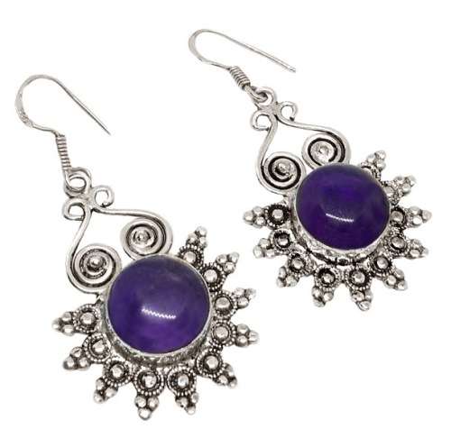 Indonesian Bali - Java Natural Purple Amethyst Gemstone .925  Sterling Silver Earrings