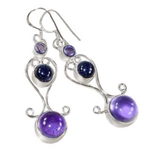 Indonesian Bali - Java Natural Purple Amethyst and Purple Sandstone .925  Silver Plated Earrings