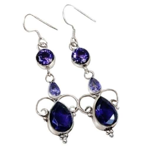 Indonesian Bali - Java Purple Amethyst set in .925 Sterling Silver Plated Handmade Earrings