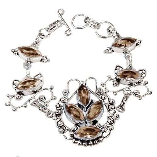 Faceted Peach Quartz Gemstone set in .925 Sterling Silver Plated Handmade Bracelet