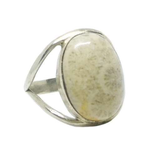 Handmade Natural Fossil Coral Ovals set in .925 Sterling Silver Plated Handmade Necklace