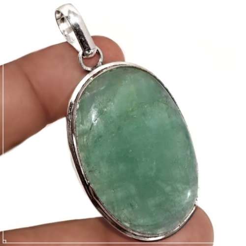 Handmade Natural Aquamarine Oval 925 Sterling Silver Pendant
