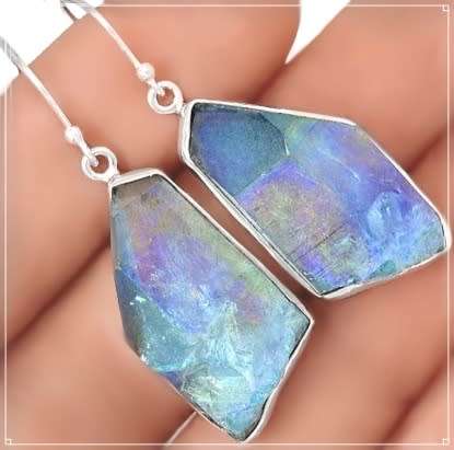 Natural Aqua Aura Quartz Gemstone set in Solid .925 Sterling Silver Earrings