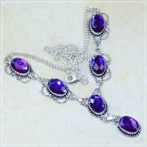 Madagascar Vibrant Purple/ Pink Fire Topaz .925 Sterling Silver Plated Handmade Necklace