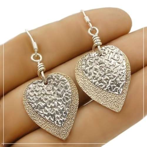 Trendy Embossed Metal Two Tone Solid .925 Sterling Silver Earrings