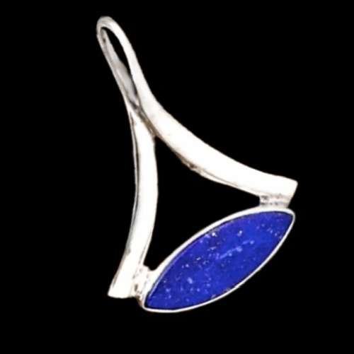 Natural Lapis Lazuli Marquise Shape Gemstone set in Solid .925 Sterling Silver Modern Pendant