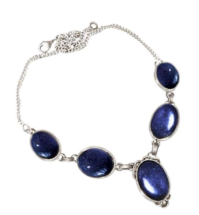Handmade Purple Sandstone Larger Ovals Gemstone 925 Sterling Silver Plated Necklace