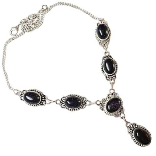 Purple Sandstone Ovals set in 925 Sterling Silver Plated Handmade Necklace