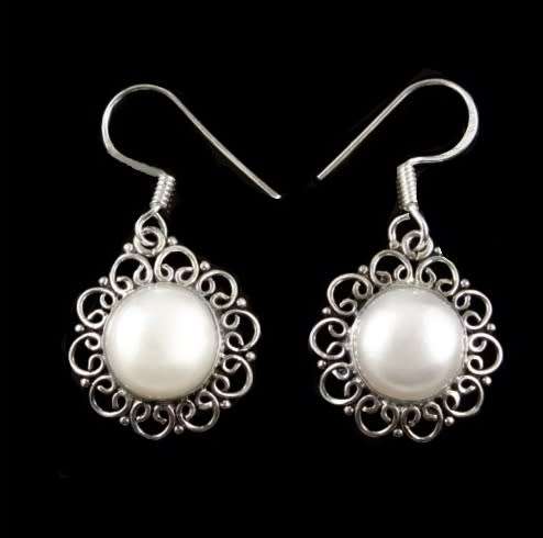 Sophisticated Natural Freshwater White Pearl , Solid .925 Sterling Silver Earrings