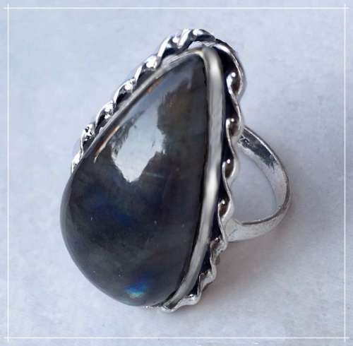 Natural Blue Fire Labradorite Gemstone .925 Sterling Silver Ring Size 10 / T