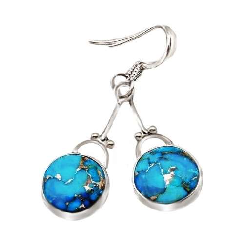 Natural Copper Turquoise Gemstone .925 Sterling Silver Earrings