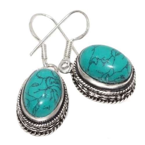 Spider Web Matrix Turquoise Gemstone .925 Sterling Silver Earrings