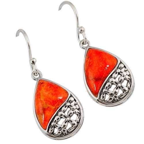 Beautiful Natural Arizona Orange Copper Turquoise Solid .925 Sterling Silver Set
