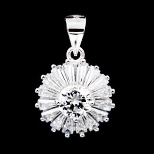 White Cubic Zirconia Tapered Baguettes set in Solid .925 Sterling Silver Pendant and Earrings Set
