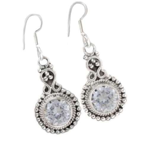 Indonesian Bali Java Faceted White Topaz Gemstone set in Solid .925 Sterling Silver Earrings