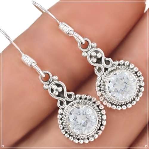 Indonesian Bali Java Faceted White Topaz Gemstone set in Solid .925 Sterling Silver Earrings