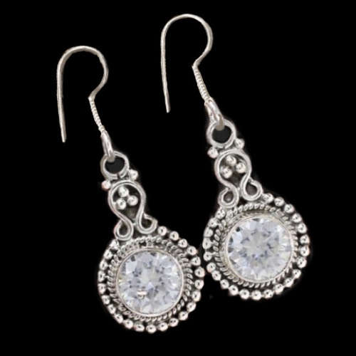 Indonesian Bali Java Faceted White Topaz Gemstone set in Solid .925 Sterling Silver Earrings