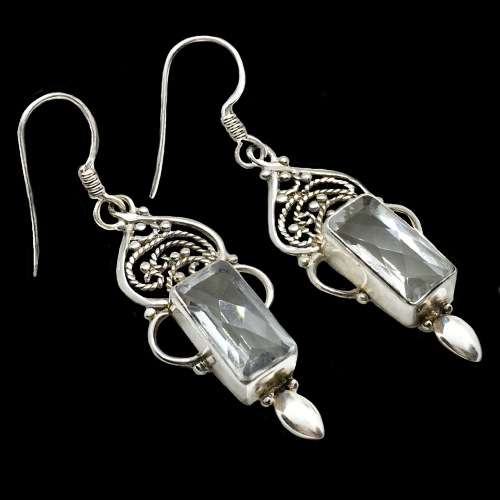 Indonesian Bali Java- Natural White Topaz set in Solid .925 Sterling Silver Earrings
