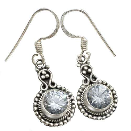 Indonesian Bali Java Faceted White Topaz Gemstone set in Solid .925 Sterling Silver Earrings