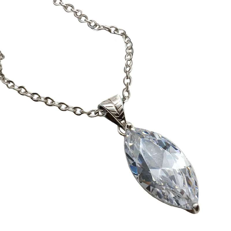 Elegant High Sparkle Marquise Shape White Zirconia set in Solid .925 Sterling Silver Pendant
