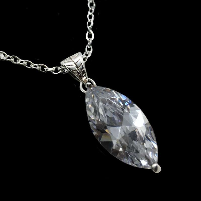 Elegant High Sparkle Marquise Shape White Zirconia set in Solid .925 Sterling Silver Pendant