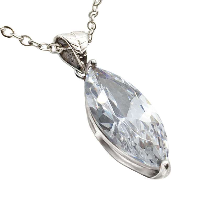 Elegant High Sparkle Marquise Shape White Zirconia set in Solid .925 Sterling Silver Pendant