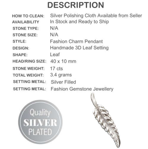 3D Leaf Charm Silver Filled Pendant