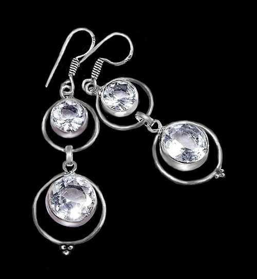 Clear Quartz Facet Cut Rounds set in .925 Sterling Silver Handmade Earrings