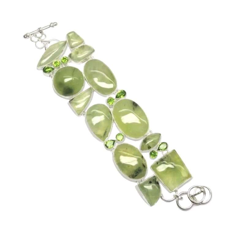 Beautiful Scottish Moss Prehnite, Peridot Gemstone .925 Sterling Silver Bracelet