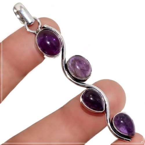 Natural Purple Amethyst Mixed Shapes Gemstone .925 Sterling Silver Plated Handmade Pendant