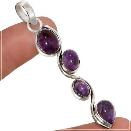Natural Purple Amethyst Mixed Shapes Gemstone .925 Sterling Silver Plated Handmade Pendant